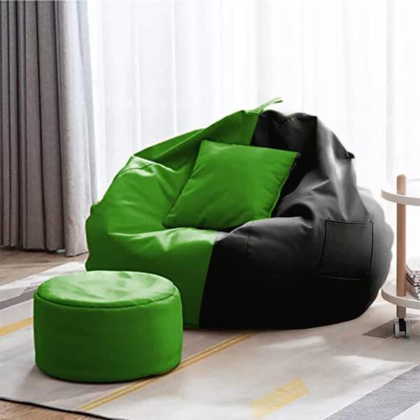 Coaster Shine 4XL Bean Bag Cover with Footrest & Cushion Without Beans Filling Pack of-3 Pcs(Black & Green) - Image 2
