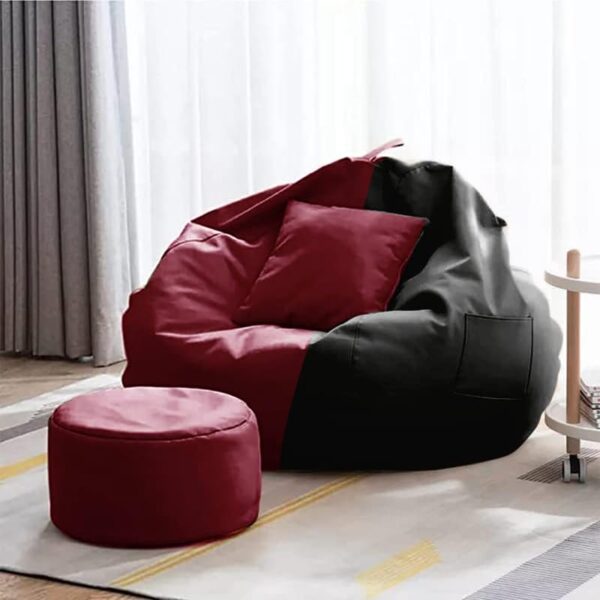 Coaster Shine 4XL Bean Bag Cover with Footrest & Cushion Without Beans Filling Pack of-3 Pcs(Black & Maroon) - Image 2