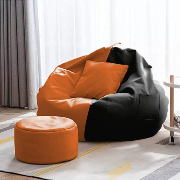 Coaster Shine 4XL Bean Bag Cover with Footrest & Cushion Without Beans Filling Pack of-3 Pcs(Black & Orange) - Image 2