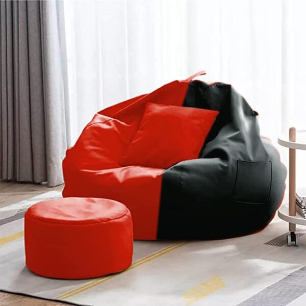Coaster Shine 4XL Bean Bag Cover with Footrest & Cushion Without Beans Filling Pack of-3 Pcs(Black & Red) - Image 2