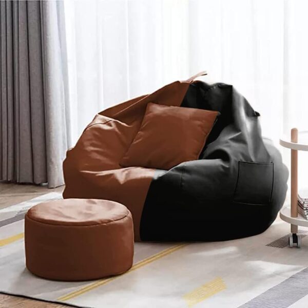 Coaster Shine 4XL Bean Bag Cover with Footrest & Cushion Without Beans Filling Pack of-3 Pcs(Black & Tan) - Image 2