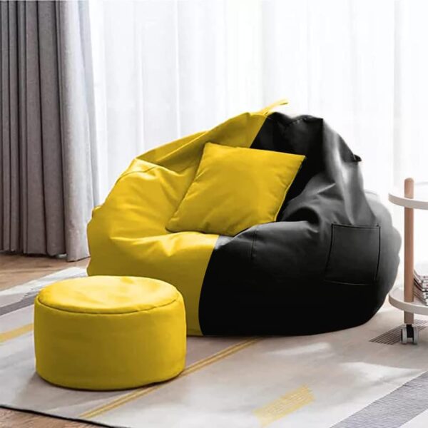 Coaster Shine 3XL Bean Bag Cover with Footrest & Cushion Without Beans Filling Pack of-3 Pcs(Black & Yellow) - Image 2
