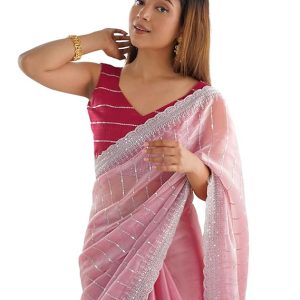 Pink Embroidered Saree