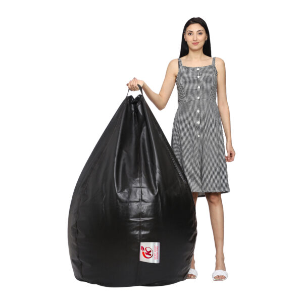Coaster Shine XXL Artificial Leather Teardrop & Footstool Bean Bag Cover Pack of-2 (Without Bean Filling (Black) - Image 4