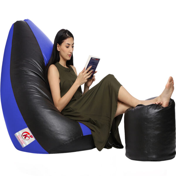 Coaster Shine XXL Artificial Leather Teardrop & Footstool Bean Bag Cover Pack of-2 (Without Bean Filling (Black & Blue) - Image 3