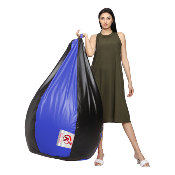 Coaster Shine XXL Artificial Leather Teardrop & Footstool Bean Bag Cover Pack of-2 (Without Bean Filling (Black & Blue) - Image 4