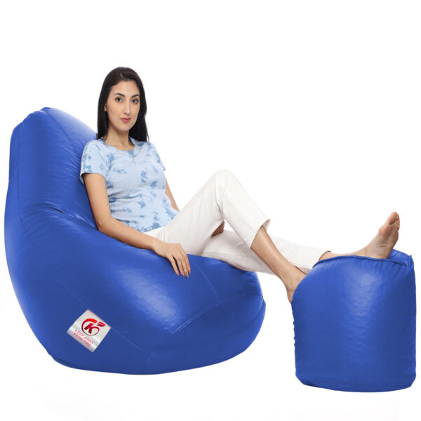 Coaster Shine XXL Artificial Leather Teardrop & Footstool Bean Bag Cover Pack of-2 (Without Bean Filling (Blue) - Image 2