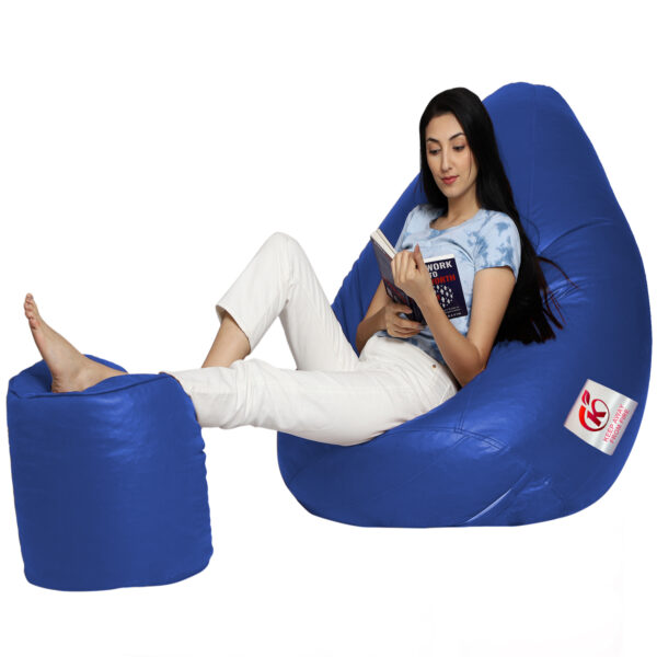Coaster Shine XXL Artificial Leather Teardrop & Footstool Bean Bag Cover Pack of-2 (Without Bean Filling (Blue) - Image 3