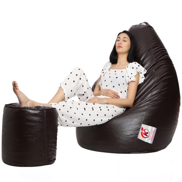 Coaster Shine XXL Artificial Leather Teardrop & Footstool Bean Bag Cover Pack of-2 (Without Bean Filling (Brown) - Image 3