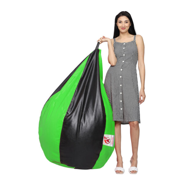 Coaster Shine XXL Artificial Leather Teardrop & Footstool Bean Bag Cover Pack of-2 (Without Bean Filling (Black & Green) - Image 3