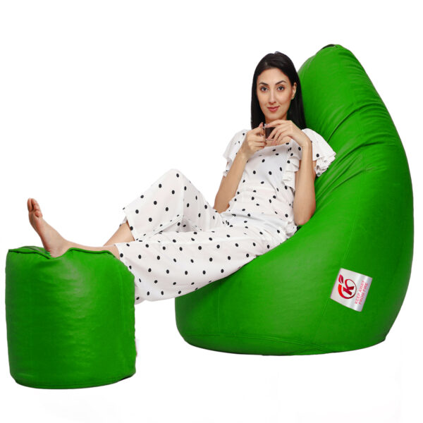 Coaster Shine XXL Artificial Leather Teardrop & Footstool Bean Bag Cover Pack of-2 (Without Bean Filling (Green) - Image 2