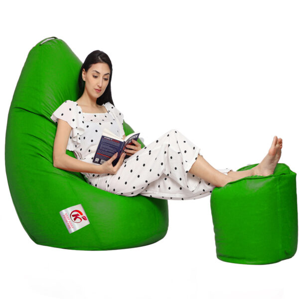 Coaster Shine XXL Artificial Leather Teardrop & Footstool Bean Bag Cover Pack of-2 (Without Bean Filling (Green) - Image 3