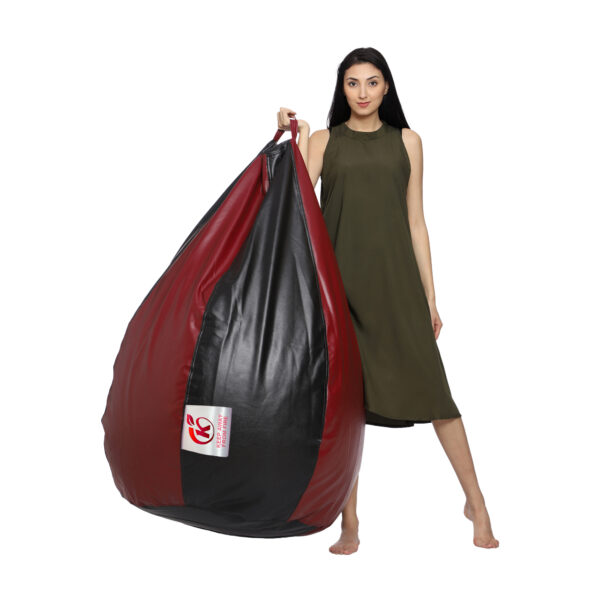 Coaster Shine XXL Artificial Leather Teardrop & Footstool Bean Bag Cover Pack of-2 (Without Bean Filling (Black & Maroon) - Image 4