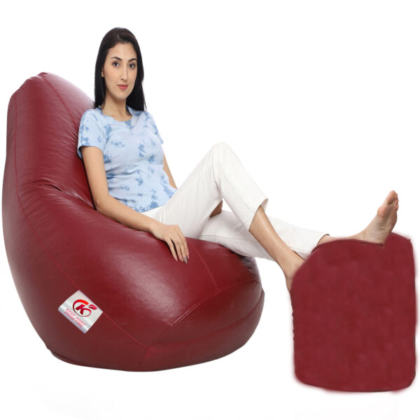 Coaster Shine XXL Artificial Leather Teardrop & Footstool Bean Bag Cover Pack of-2 (Without Bean Filling (Maroon) - Image 2