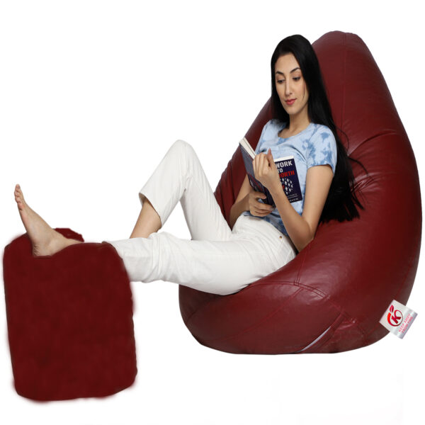Coaster Shine XXL Artificial Leather Teardrop & Footstool Bean Bag Cover Pack of-2 (Without Bean Filling (Maroon) - Image 3