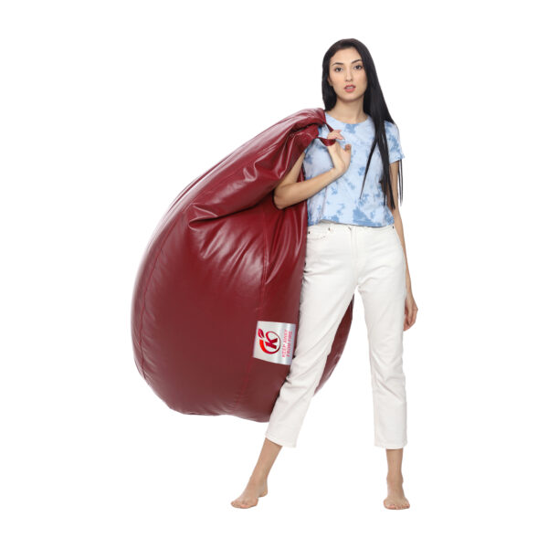 Coaster Shine XXL Artificial Leather Teardrop & Footstool Bean Bag Cover Pack of-2 (Without Bean Filling (Maroon) - Image 4