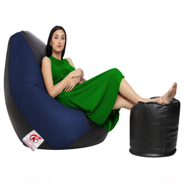Coaster Shine XXL Artificial Leather Teardrop & Footstool Bean Bag Cover Pack of-2 (Without Bean Filling (Black & Navy) - Image 2