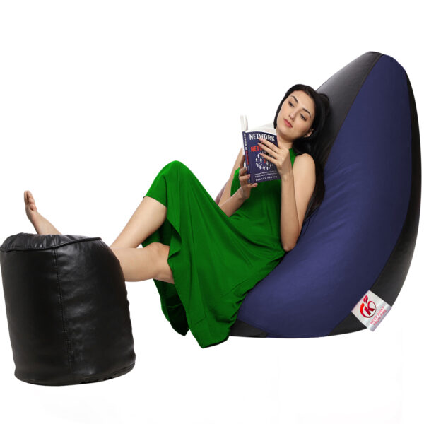 Coaster Shine XXL Artificial Leather Teardrop & Footstool Bean Bag Cover Pack of-2 (Without Bean Filling (Black & Navy) - Image 3