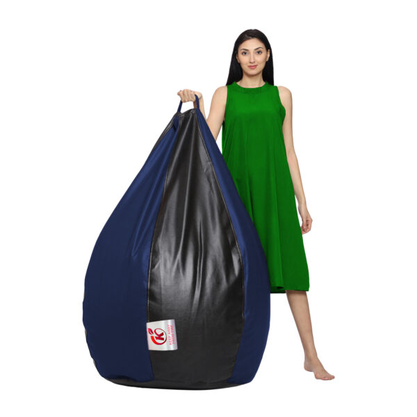Coaster Shine XXL Artificial Leather Teardrop & Footstool Bean Bag Cover Pack of-2 (Without Bean Filling (Black & Navy) - Image 4