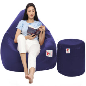 Coaster Shine XXL Artificial Leather Teardrop & Footstool Bean Bag Cover Pack of-2 (Without Bean Filling (Navy)