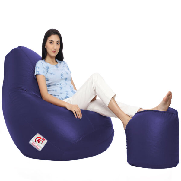 Coaster Shine XXL Artificial Leather Teardrop & Footstool Bean Bag Cover Pack of-2 (Without Bean Filling (Navy) - Image 2