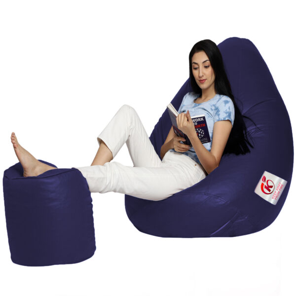 Coaster Shine XXL Artificial Leather Teardrop & Footstool Bean Bag Cover Pack of-2 (Without Bean Filling (Navy) - Image 3