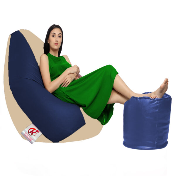 Coaster Shine XXL Artificial Leather Teardrop & Footstool Bean Bag Cover Pack of-2 (Without Bean Filling (Navy &Cream) - Image 2