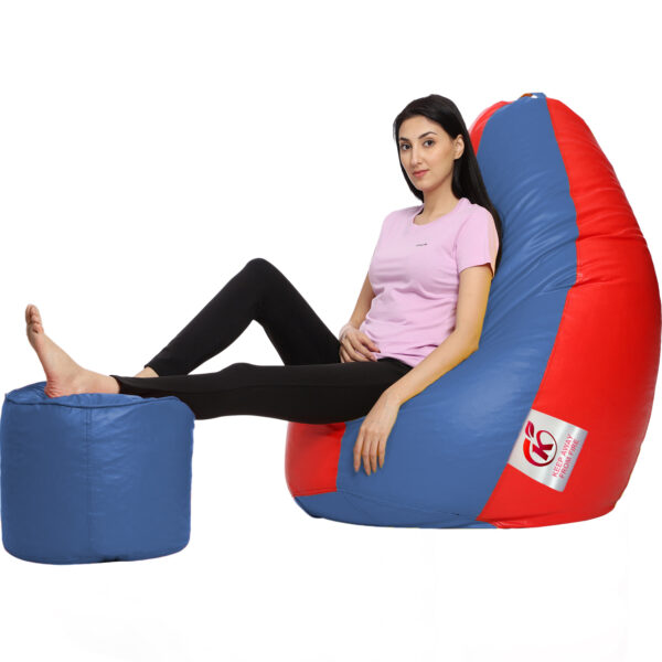 Coaster Shine XXL Artificial Leather Teardrop & Footstool Bean Bag Cover Pack of-2 (Without Bean Filling (Navy &Red) - Image 3