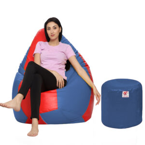 Coaster Shine XXL Artificial Leather Teardrop & Footstool Bean Bag Cover Pack of-2 (Without Bean Filling (Navy &Red)