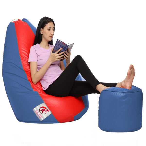 Coaster Shine XXL Artificial Leather Teardrop & Footstool Bean Bag Cover Pack of-2 (Without Bean Filling (Navy &Red) - Image 2