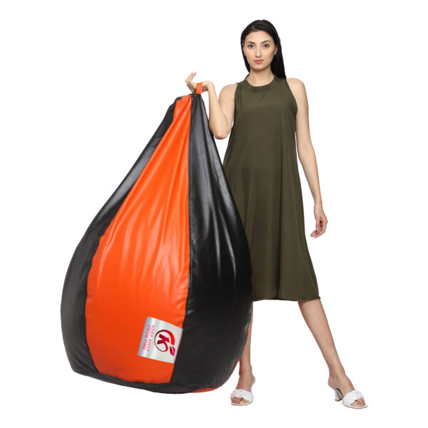 Coaster Shine XXL Artificial Leather Teardrop & Footstool Bean Bag Cover Pack of-2 (Without Bean Filling (Orange & Black) - Image 4