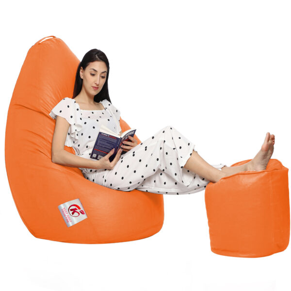 Coaster Shine XXL Artificial Leather Teardrop & Footstool Bean Bag Cover Pack of-2 (Without Bean Filling (Orange) - Image 3