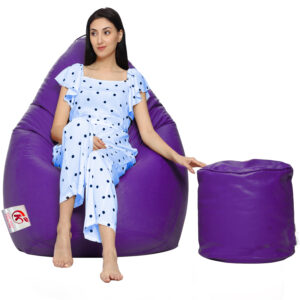 Coaster Shine XXL Artificial Leather Teardrop & Footstool Bean Bag Cover Pack of-2 (Without Bean Filling (Purple)