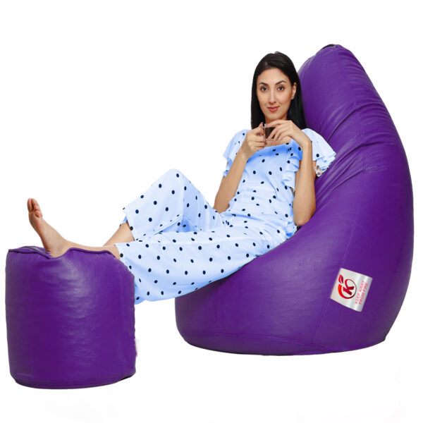 Coaster Shine XXL Artificial Leather Teardrop & Footstool Bean Bag Cover Pack of-2 (Without Bean Filling (Purple) - Image 2
