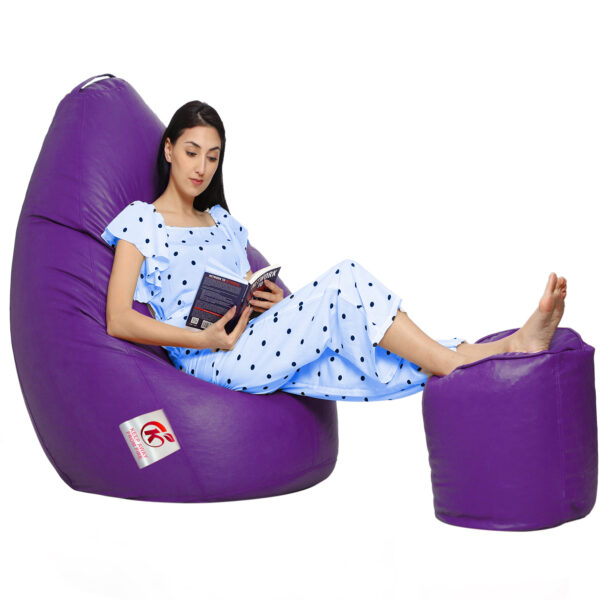 Coaster Shine XXL Artificial Leather Teardrop & Footstool Bean Bag Cover Pack of-2 (Without Bean Filling (Purple) - Image 3