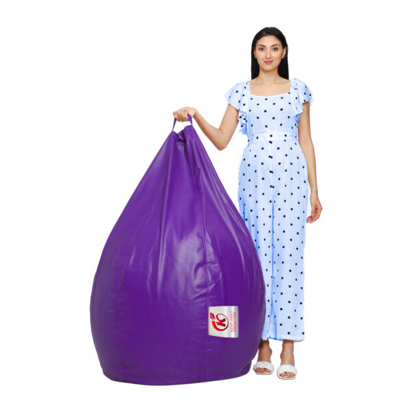 Coaster Shine XXL Artificial Leather Teardrop & Footstool Bean Bag Cover Pack of-2 (Without Bean Filling (Purple) - Image 4