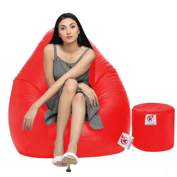Coaster Shine XXL Artificial Leather Teardrop & Footstool Bean Bag Cover Pack of-2 (Without Bean Filling (Red)