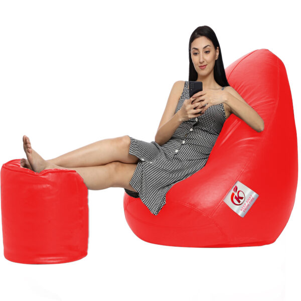 Coaster Shine XXL Artificial Leather Teardrop & Footstool Bean Bag Cover Pack of-2 (Without Bean Filling (Red) - Image 2