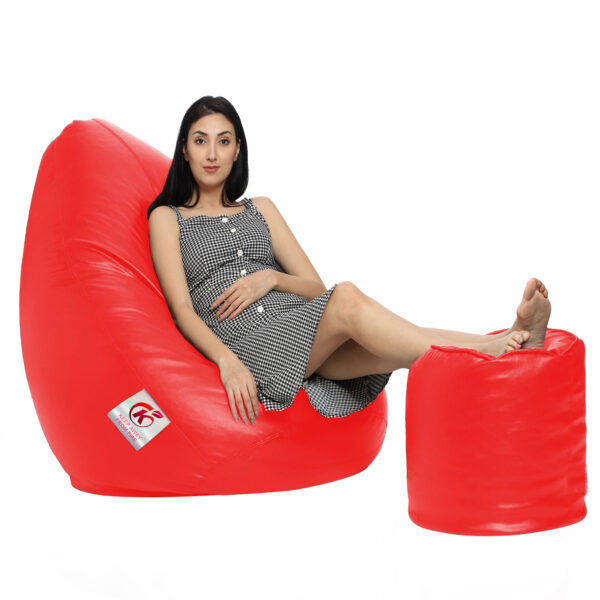 Coaster Shine XXL Artificial Leather Teardrop & Footstool Bean Bag Cover Pack of-2 (Without Bean Filling (Red) - Image 3