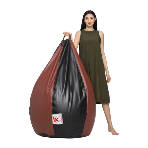 Coaster Shine XXXL Artificial Leather Teardrop & Footstool Bean Bag Cover Pack of-2 (Without Bean Filling (Tan & Black) - Image 4