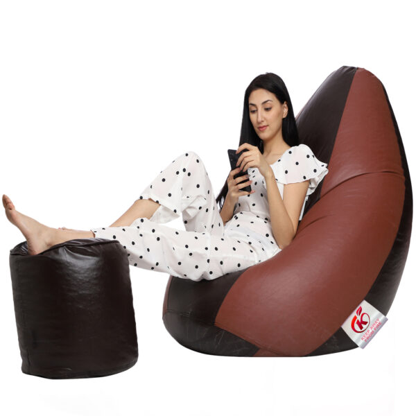 Coaster Shine XXL Artificial Leather Teardrop & Footstool Bean Bag Cover Pack of-2 (Without Bean Filling (Tan & Brown) - Image 2