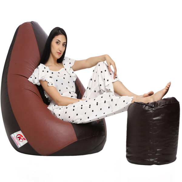 Coaster Shine XXL Artificial Leather Teardrop & Footstool Bean Bag Cover Pack of-2 (Without Bean Filling (Tan & Brown) - Image 3