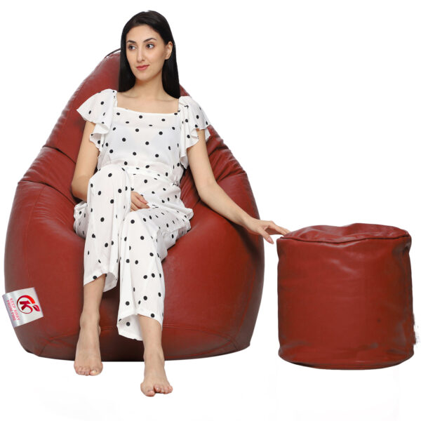Coaster Shine XXXL Artificial Leather Teardrop & Footstool Bean Bag Cover Pack of-2 (Without Bean Filling (Tan)