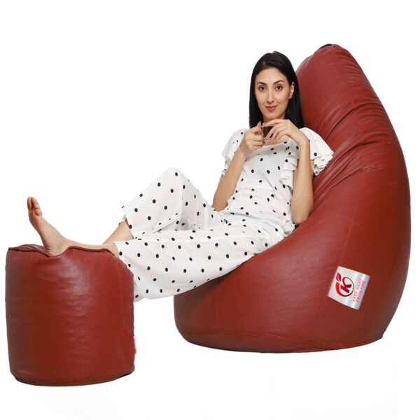 Coaster Shine XXXL Artificial Leather Teardrop & Footstool Bean Bag Cover Pack of-2 (Without Bean Filling (Tan) - Image 3