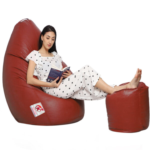 Coaster Shine XXXL Artificial Leather Teardrop & Footstool Bean Bag Cover Pack of-2 (Without Bean Filling (Tan) - Image 4