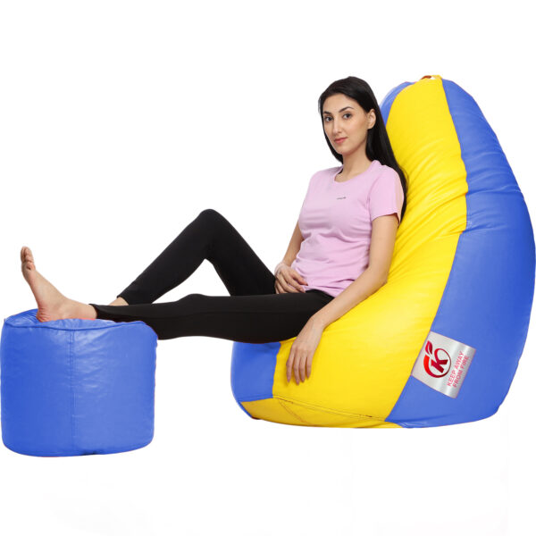 Coaster Shine XXL Artificial Leather Teardrop & Footstool Bean Bag Cover Pack of-2 (Without Bean Filling (Yellow & Blue) - Image 2