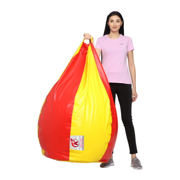 Coaster Shine XXXL Artificial Leather Teardrop & Footstool Bean Bag Cover Pack of-2 (Without Bean Filling (Yellow & Red) - Image 4
