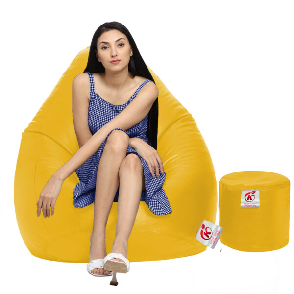 Coaster Shine XXXL Artificial Leather Teardrop & Footstool Bean Bag Cover Pack of-2 (Without Bean Filling (Yellow)