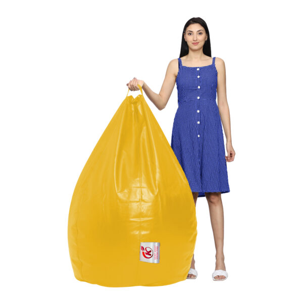 Coaster Shine XXL Artificial Leather Teardrop & Footstool Bean Bag Cover Pack of-2 (Without Bean Filling (Yellow) - Image 4